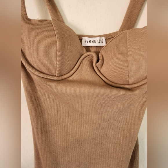 Ribbed Knit Brown Mini Dress - Picture 2 of 4